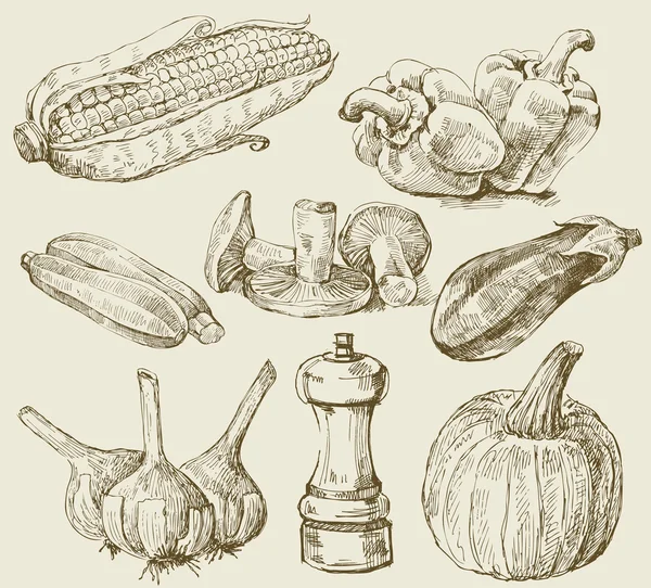 Hand-drawn set vegetables — Stock Vector