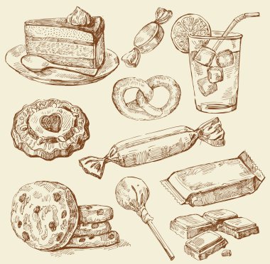Set of hand drawn sweets