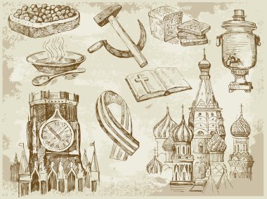 Set of Russia hand-drawn icons clipart