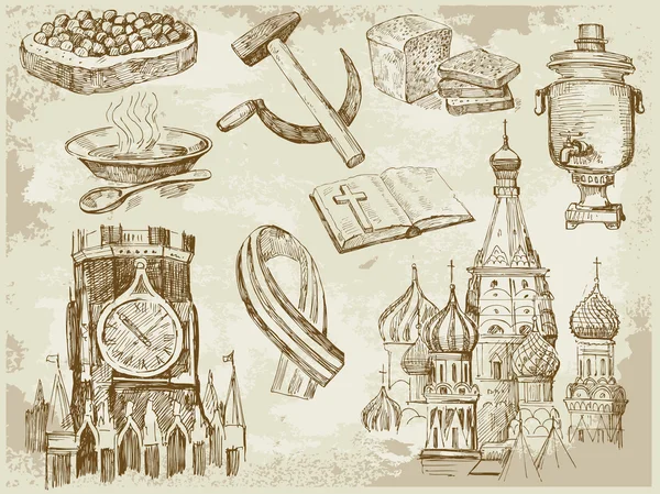 Conjunto de ícones desenhados à mão da Rússia — Vetor de Stock