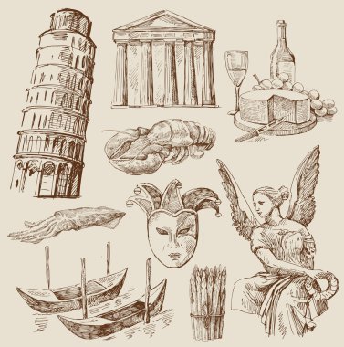 Hand drawn Italy set clipart