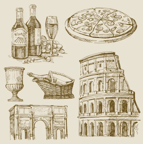Conjunto italiano desenhado à mão —  Vetores de Stock