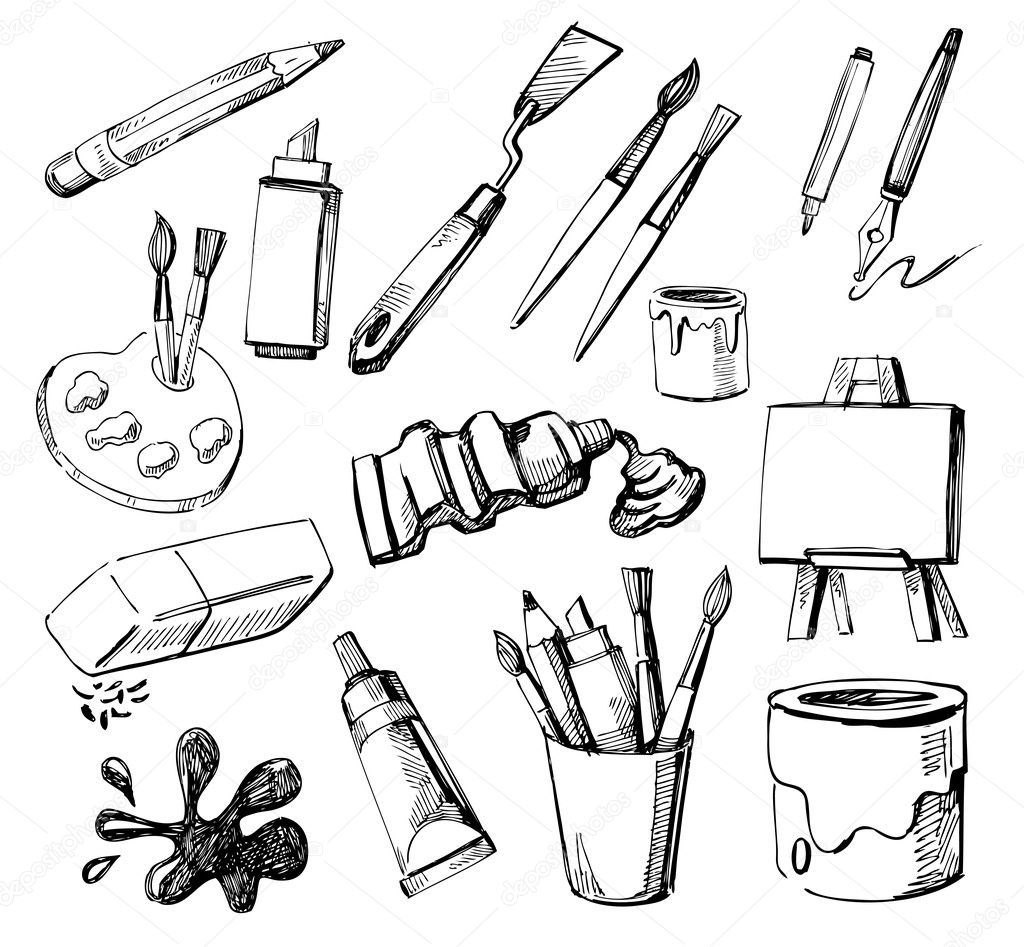 Art Tools Flat Painting Icons Vector Set. Stock Vector - Illustration of  artist, hand: 84564002