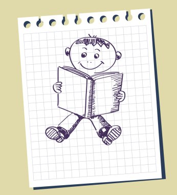Child reading book clipart