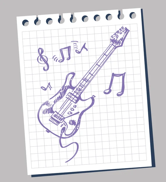 Dibujo ilustración estilizada de una guitarra — Vector de stock