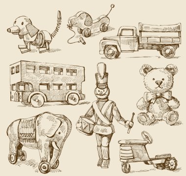 Antique toys-original hand drawn collection clipart