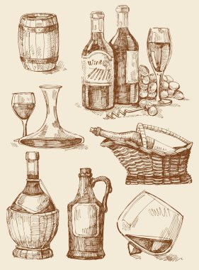 Wine hand drawn collection clipart