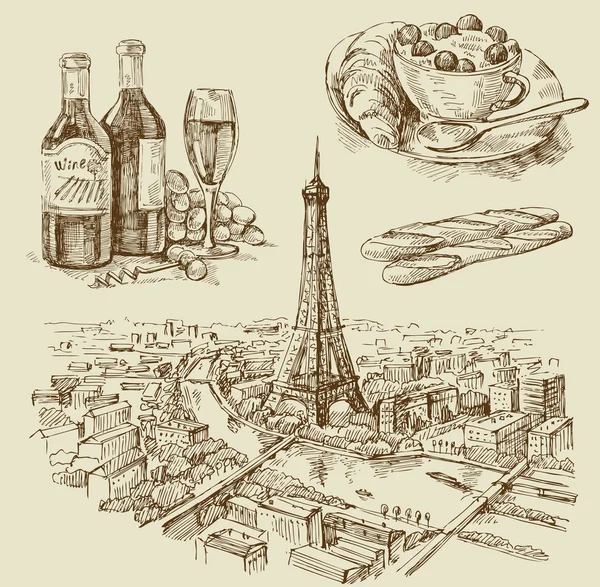 Paris dessiné à la main — Image vectorielle