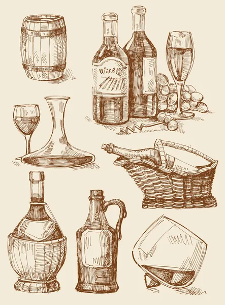 Şarap elle çizilmiş koleksiyonu — Stok Vektör
