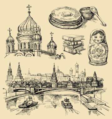 Set of Russia hand-drawn icons