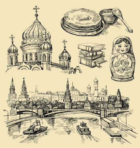 Ensemble d'icônes dessinées à la main par la Russie — Image vectorielle