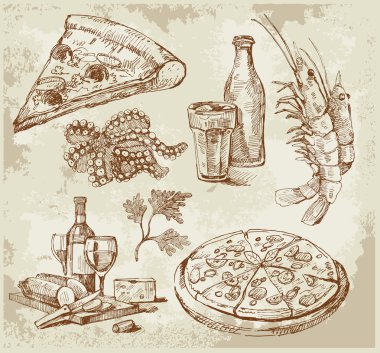 Hand drawn pizza set clipart