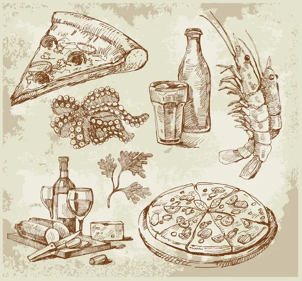 Handgezeichnetes Pizzaset — Stockvektor