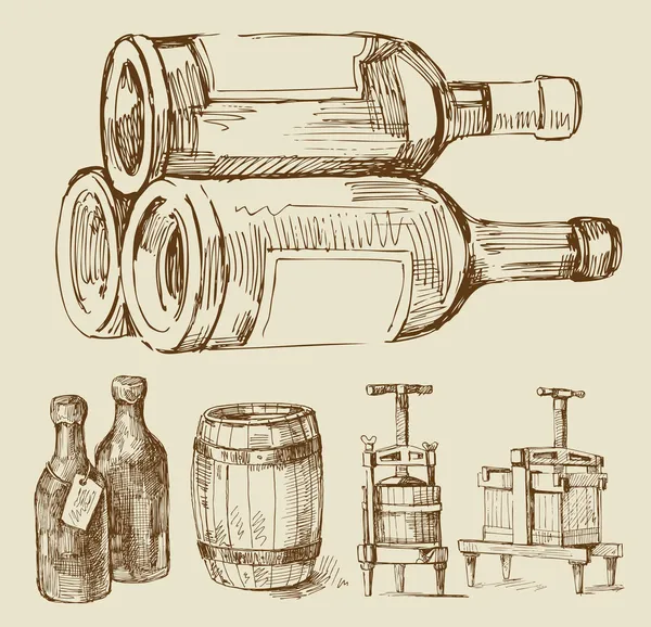 Coleção desenhada à mão original do vinho — Vetor de Stock