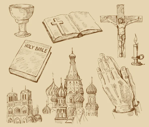 Vallás-kézzel rajzolt gyűjtemény — Stock Vector