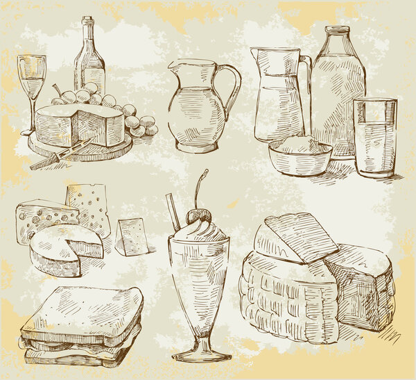 Milk products vector set