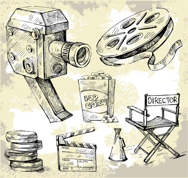 Кинокамера с нарисованной рукой — стоковый вектор
