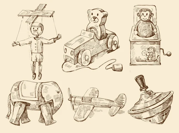 Colección de juguetes vintage dibujados a mano — Archivo Imágenes Vectoriales