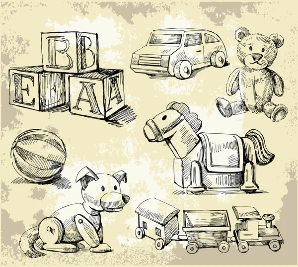 Brinquedos desenhados à mão — Vetor de Stock