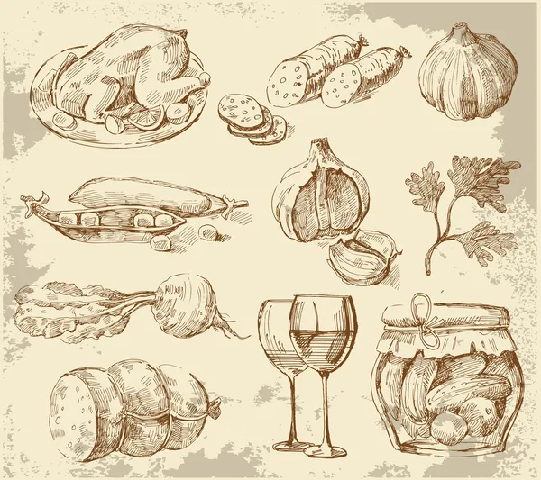 Ensemble de légumes dessinés à la main — Image vectorielle