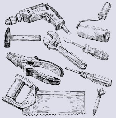 Working tools icon set clipart