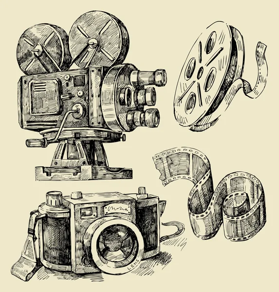 Câmeras desenhadas à mão — Vetor de Stock