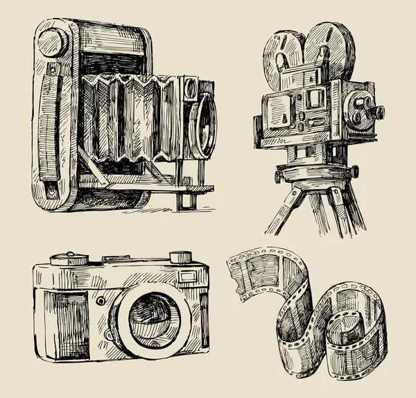 Movie camera hand drawn — Stock Vector