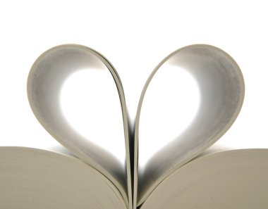 Book with opened pages and shape of heart clipart