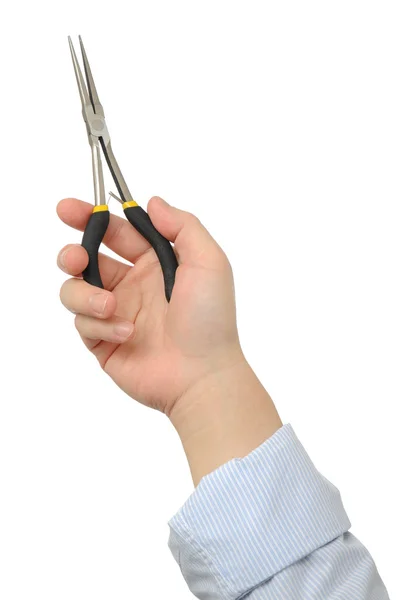 Business man holding needle-nose pliers — Stock Photo, Image