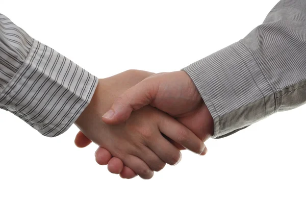 Stock image Hand shake between a businessman and a businesswoman