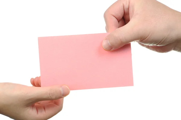 Handing empty pink business card — Stock Photo, Image