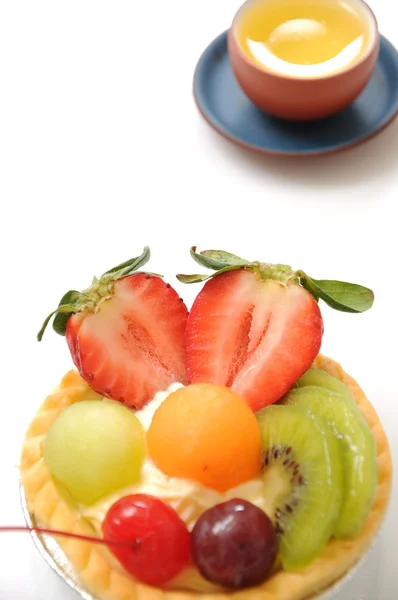 Fruit tart and Chinese tea — Stock Photo, Image
