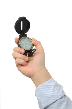 Businessman holding compass clipart