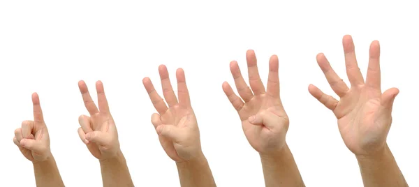 Homem gesto mão definir números de contagem de um a cinco — Fotografia de Stock