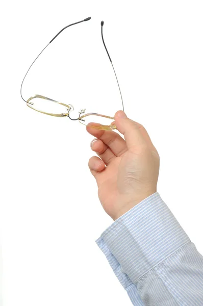 Empresário segurando óculos — Fotografia de Stock