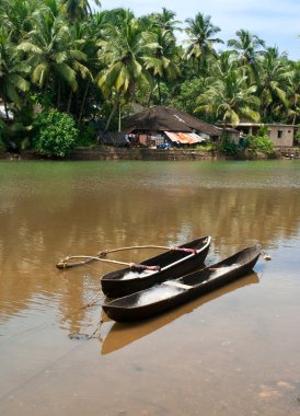 balıkçı tekneleri tropikal River Kızılderili köyü yakınlarında. Goa