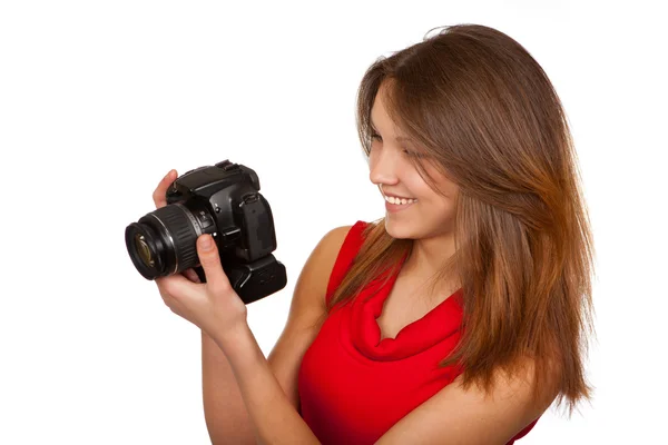 La ragazza con la fotocamera — Foto Stock