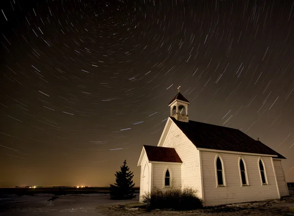 Igreja noite Star Trails — Fotografia de Stock