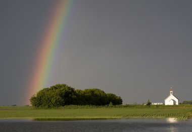 Country Church and Rainbow clipart