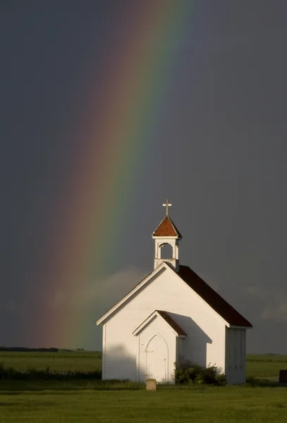 Country Church and Rainbow — Stock Photo, Image