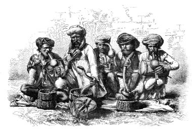 Snake charmers of India. - Drawing Sellier, vintage engraving. clipart