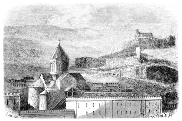 Mtskete Church, near Tiflis, vintage engraving. — Stock Photo, Image