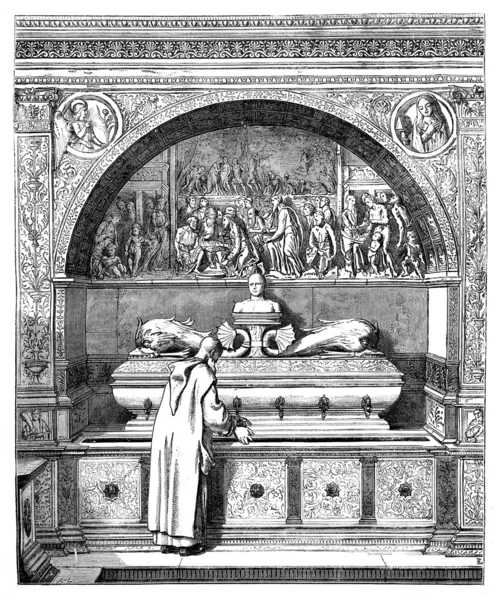 Der Brunnen der Mönche, hat die Certosa von Pavia. - Zeichnung o — Stockfoto