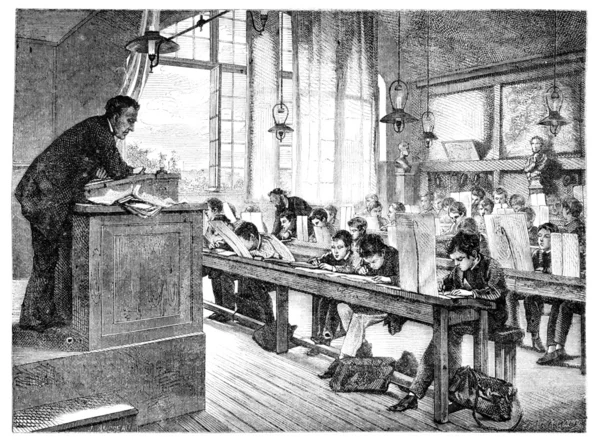 Salon 1874. nátěr. -výkres výuka ve škole cochin, tím — Stock fotografie