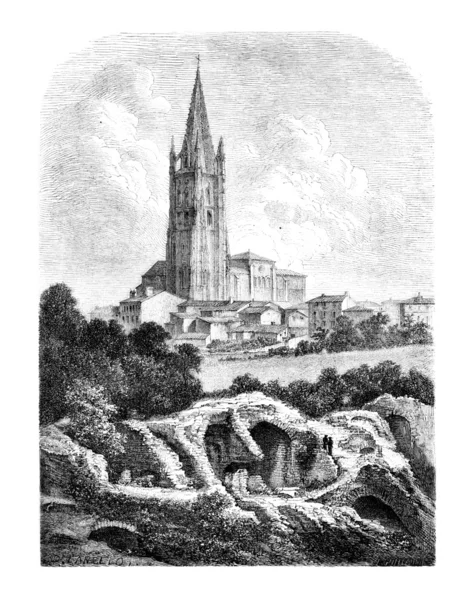 Les Arenes e il campanile di Sant'Eutropio, un Saintes, vintage — Foto Stock