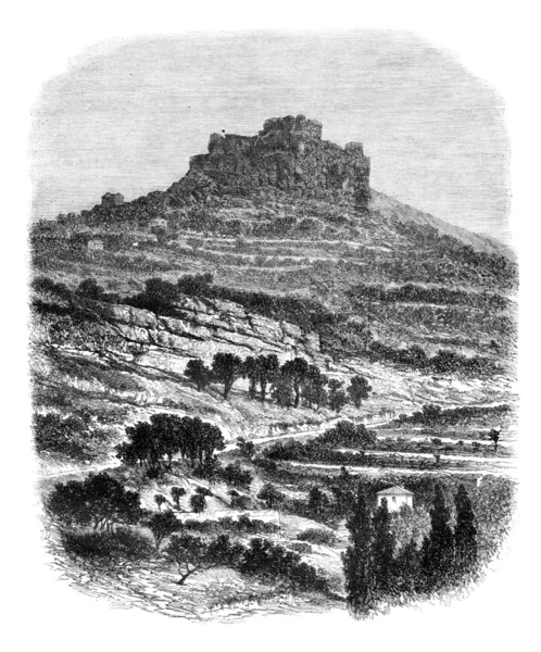 La Roccia di Caylus, vicino Saint-Affrique (Aveyron), vintage engra — Foto Stock