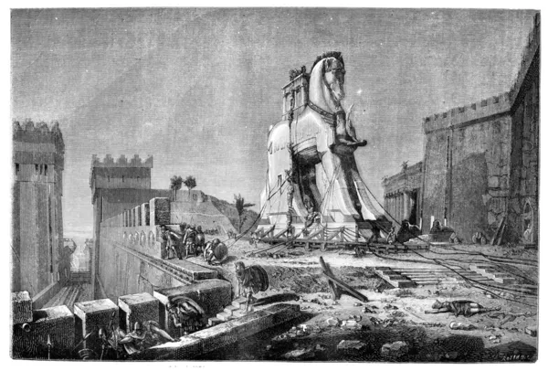 Salón de 1874, Pintura. - El caballo de Troya, por Motte, vendimia e — Foto de Stock