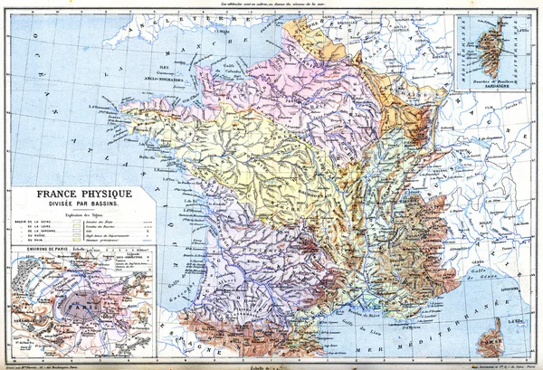 La carte physique France (France - Divisée en bassins ) — Photo