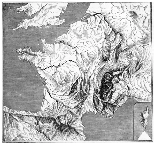 Fig. 7. karta över Frankrike i relief, efter miss kleinhanz. Fig. 8. e — Stockfoto