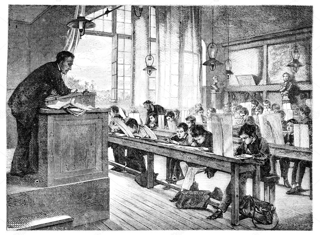 Salon of 1874. paint. - A drawing lessons at school Cochin, by A
